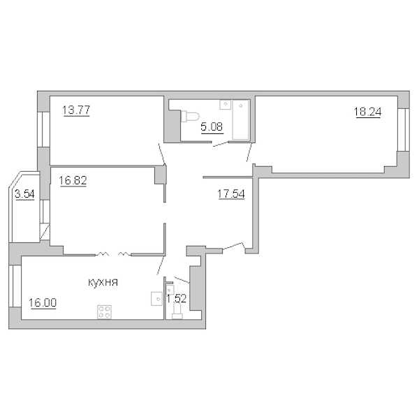 Трехкомнатная квартира в : площадь 90.93 м2 , этаж: 13 – купить в Санкт-Петербурге